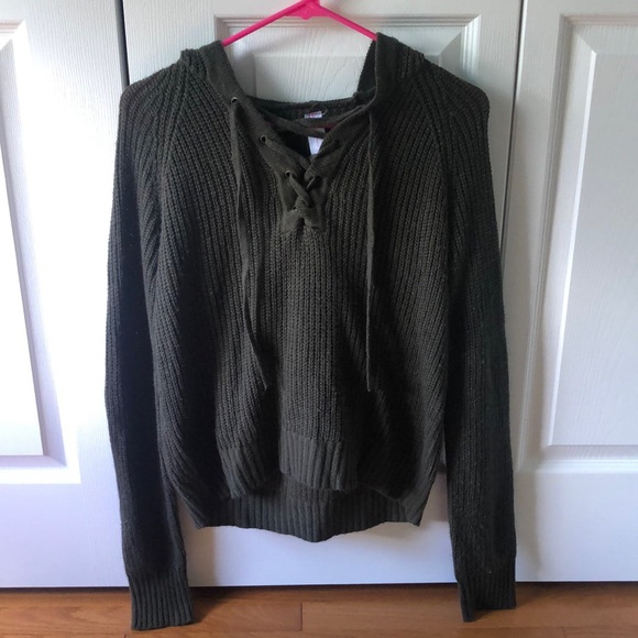 No Boundaries Sweaters - Size L Green Lace Up Sweater!